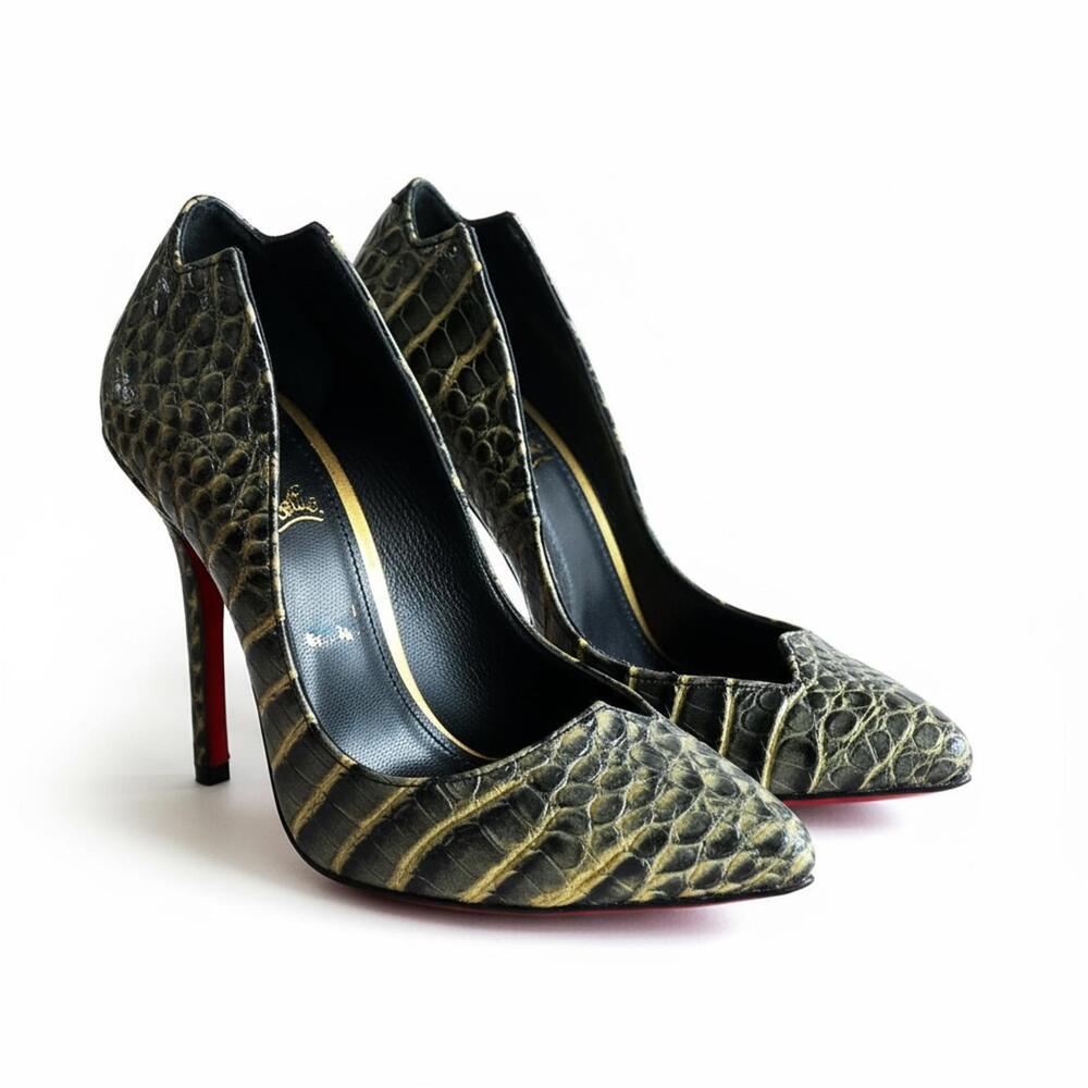 Diamond by Alga Snakeskin Embossed Leather Heels | Size 35 |  4" Heel - Rare